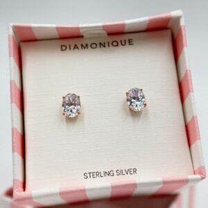 Diamonique Sterling Silver Roseclad Cubic Zirconia oval stud earrings